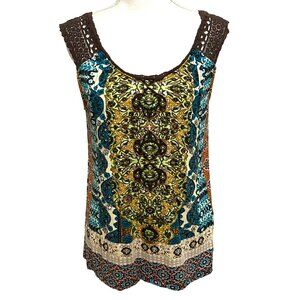 Bila Womens Embellished Tank Top M Boho Hippie Gypsy Beaded Sequined Cruisewear